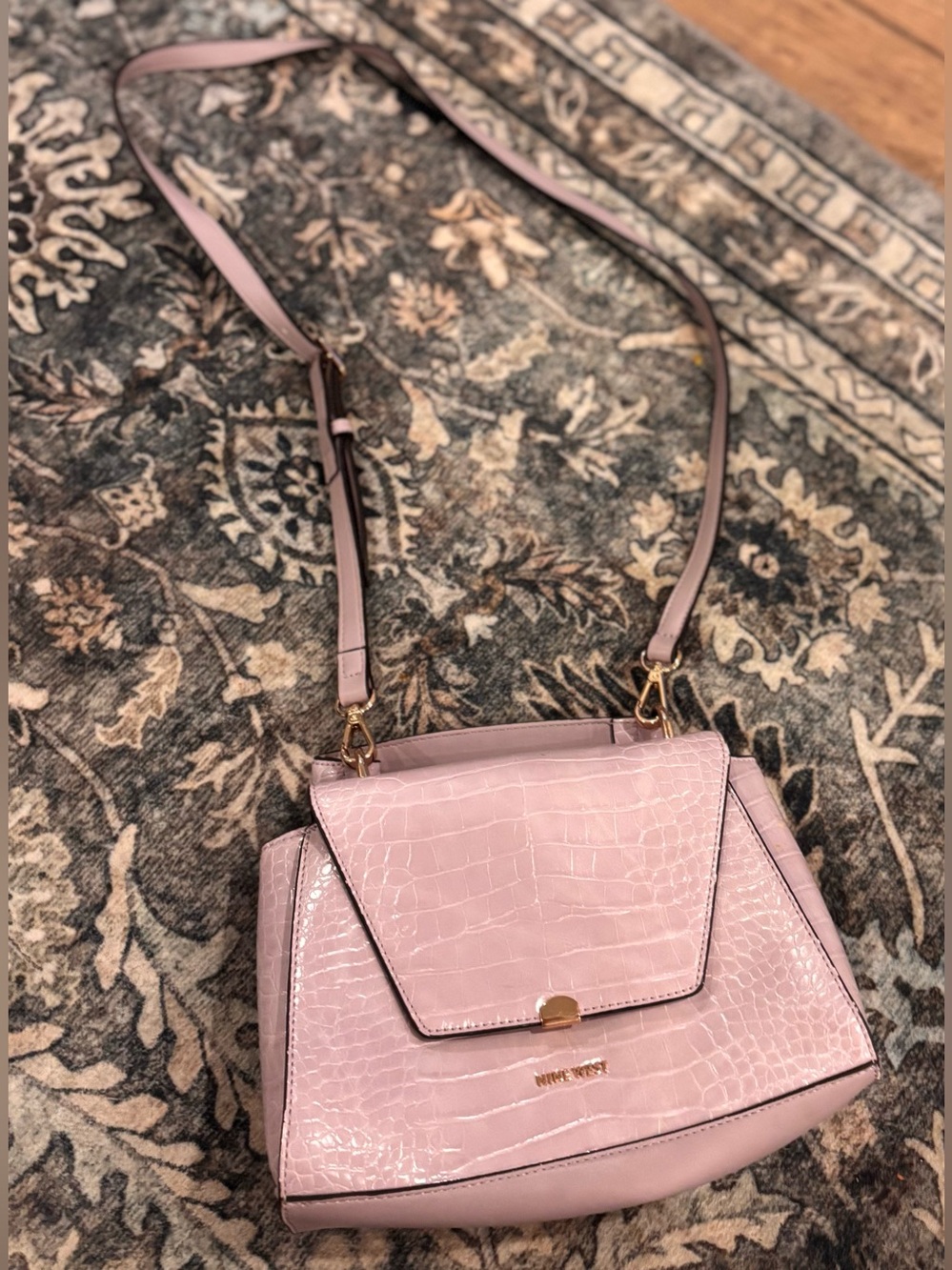 Nine West Lavender Faux Croc Crossbody Bag Gold Hardware